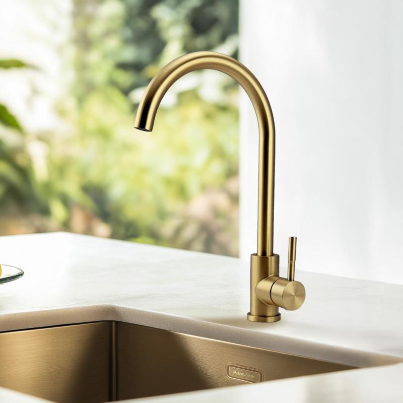 Pure.Sink Elite Steel Stream keittiöhana PVD harjattu kulta PS8044-60