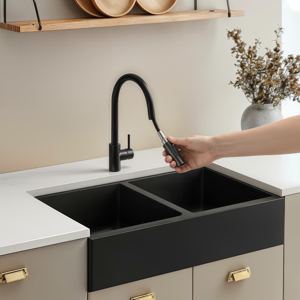 Pure.Sink Elite Steel Stream-S keittiöhana Mattamusta ulosvedettävällä juoksuputkella PS8045-10 - Productafbeelding 2
