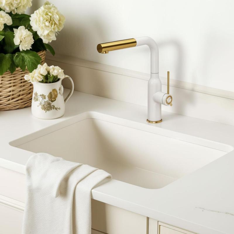 Quadri Stamford Keittiöhana Valkoinen PVD Kultainen Viimeistely ja Irrotettava Suihku 1208967686