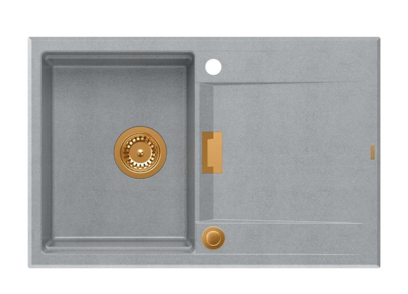Quadri Minton Graniitti Pöytätason Päällinen Harmaa Pesuallas 76x50cm, Käännettävä Valutusalue ja Kuparinen Tulppa - 1208967743