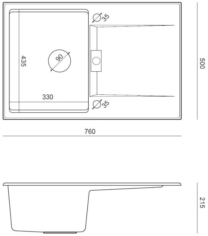 Quadri Minton Graniitti Pöytätaso Antrasiitti Pesuallas 76x50cm Käännettävä Valumisalue ja Kuparitulppa - 1208967746