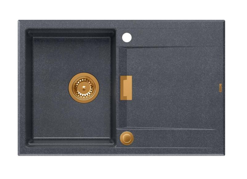 Quadri Minton Graniitti Pöytätaso Antrasiitti Pesuallas 76x50cm Käännettävä Valumisalue ja Kuparitulppa - 1208967746