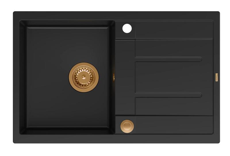 Quadri Sheffield Musta Graniitti Päällinen Allas 78x50cm Valutusalueella ja Kuparipistokkeella - 1208967804