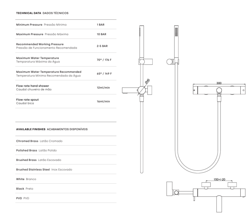 Waterevolution Flow thermostaatische tweerichtingsdouchekraan met handdouche, messing T130TNLE