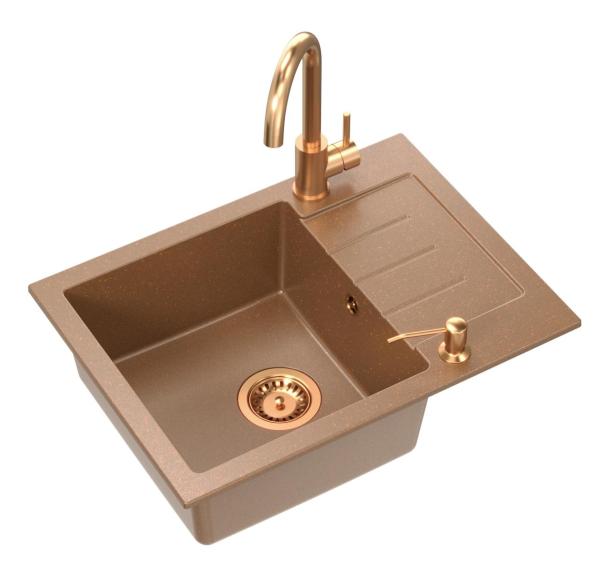 Quadri Kendal Set met Keukenkraan, Vloeistofdispenser en Granieten Koperkleurige Spoelbak 60x44 cm met Afdruipgedeelte en Koperen plug en Overloop - 1208967840

Quadri Kendal -keittiöhanasett