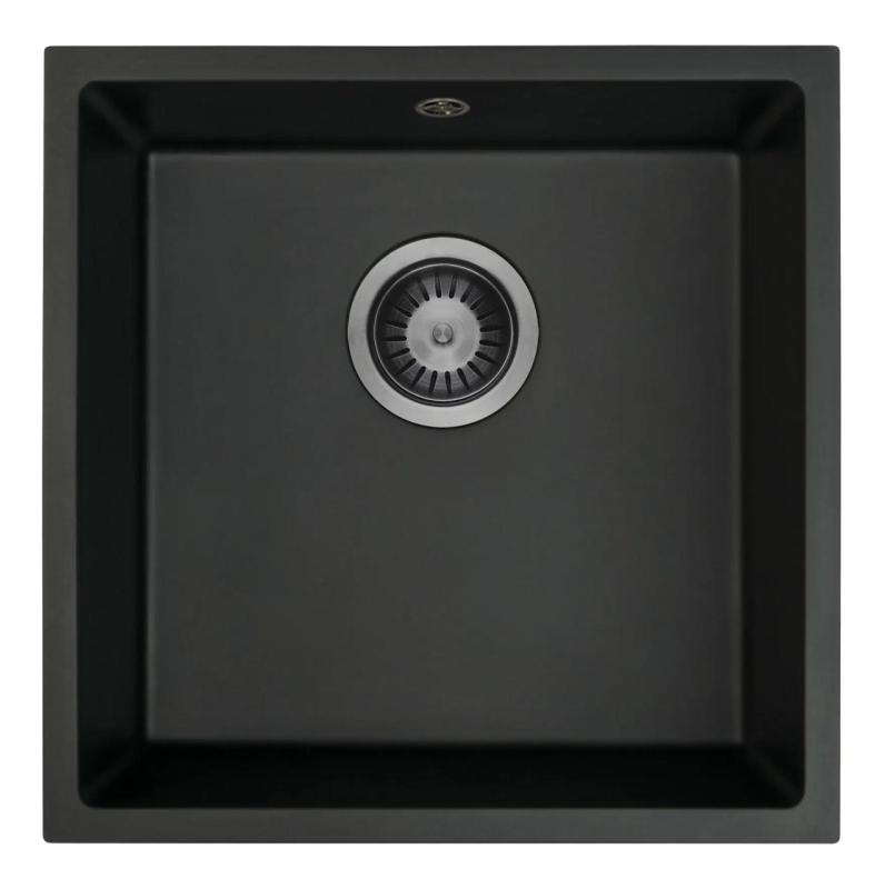 GraniteMy Universal Zwart Granieten Spoelbak 40x40 cm opbouw, onderbouw en vlakbouw met Gun metal plug 1208967906