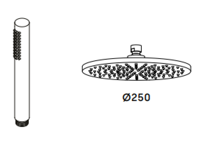 Waterrevolution Flow kolmitoiminen suihkuhana käsisuihkulla ja sadesuihkulla kromi 250mm T131N2501