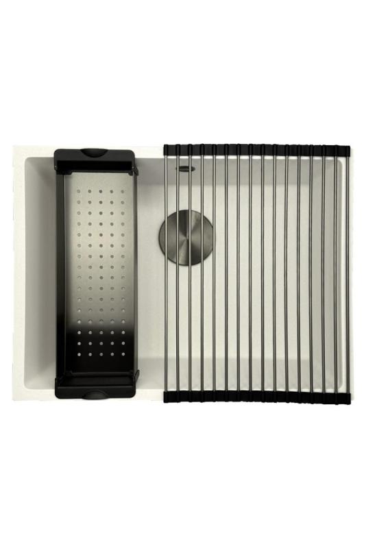 GraniteMy Universal Graniitti Valkoinen Pesuallas 55x40 cm päältä asennettava, alta asennettava ja tasoon upotettava gun metal -tulpalla - 1208967933