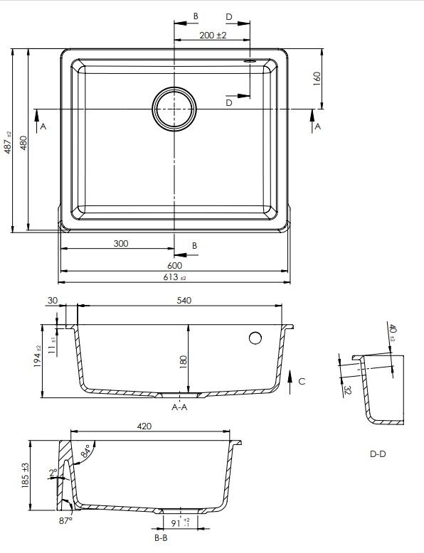 GraniteMy Tradition Landelijke Gootsteen Granieten Spoelbak 60x48 cm Musta Alalasiasennettava ja Tasonpäällinen Gun Metal Tulpalla 1208967939 - Productafbeelding 3