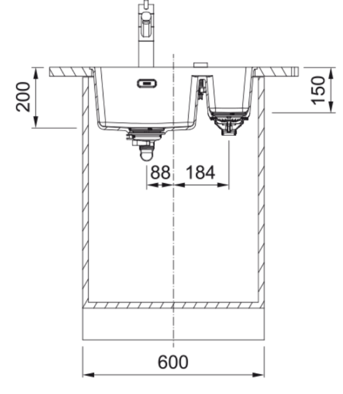 Franke Maris MRG 160-34-15 Fragranite Slate Grey Pesuallas Harmaa, tumma Vasen allas Alapuoli 125.0714.608