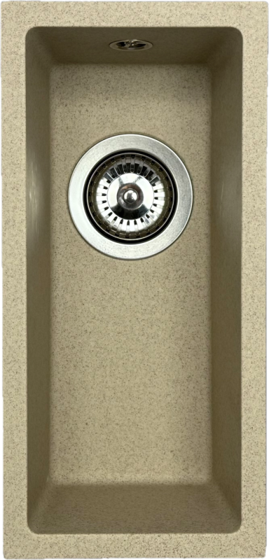 GraniteMy Universele granieten beige zand kleine spoelbak 17x40 cm opbouw onderbouw en vlakbouw met roestvrijstalen plug 1208968002