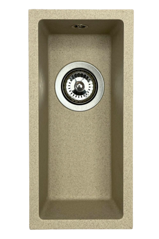 GraniteMy Universele granieten beige zand kleine spoelbak 17x40 cm opbouw onderbouw en vlakbouw met roestvrijstalen plug 1208968002