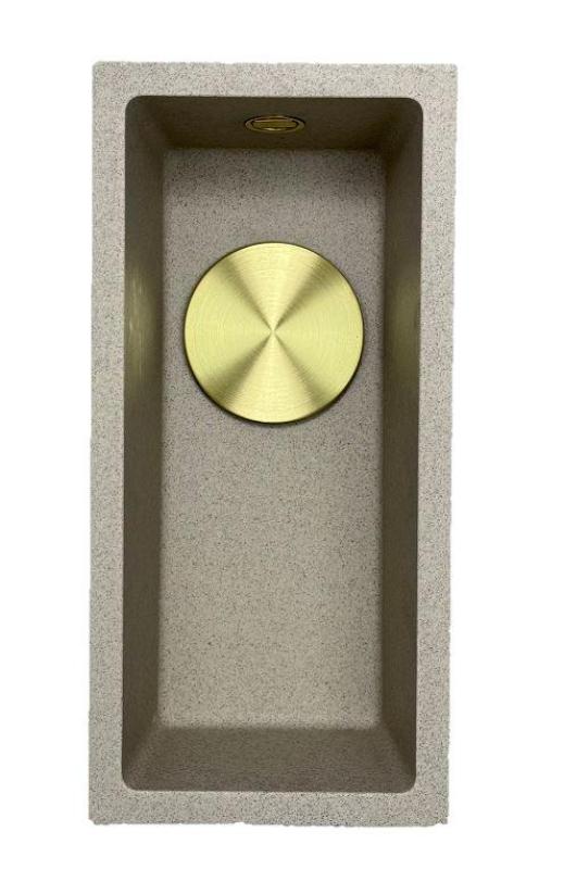 GraniteMy Universal graniitti beige hiekka pieni pesuallas 17x40 cm pintaan asennettava, altaan alapuolelle asennettava ja tasoon upotettava, kultaisella tulppalla 1208968003