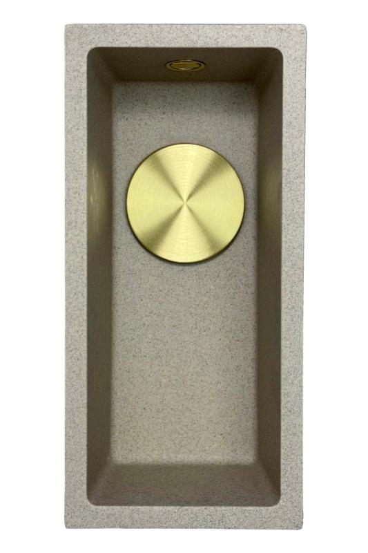 GraniteMy Universal graniitti beige hiekka pieni pesuallas 17x40 cm pintaan asennettava, altaan alapuolelle asennettava ja tasoon upotettava, kultaisella tulppalla 1208968003