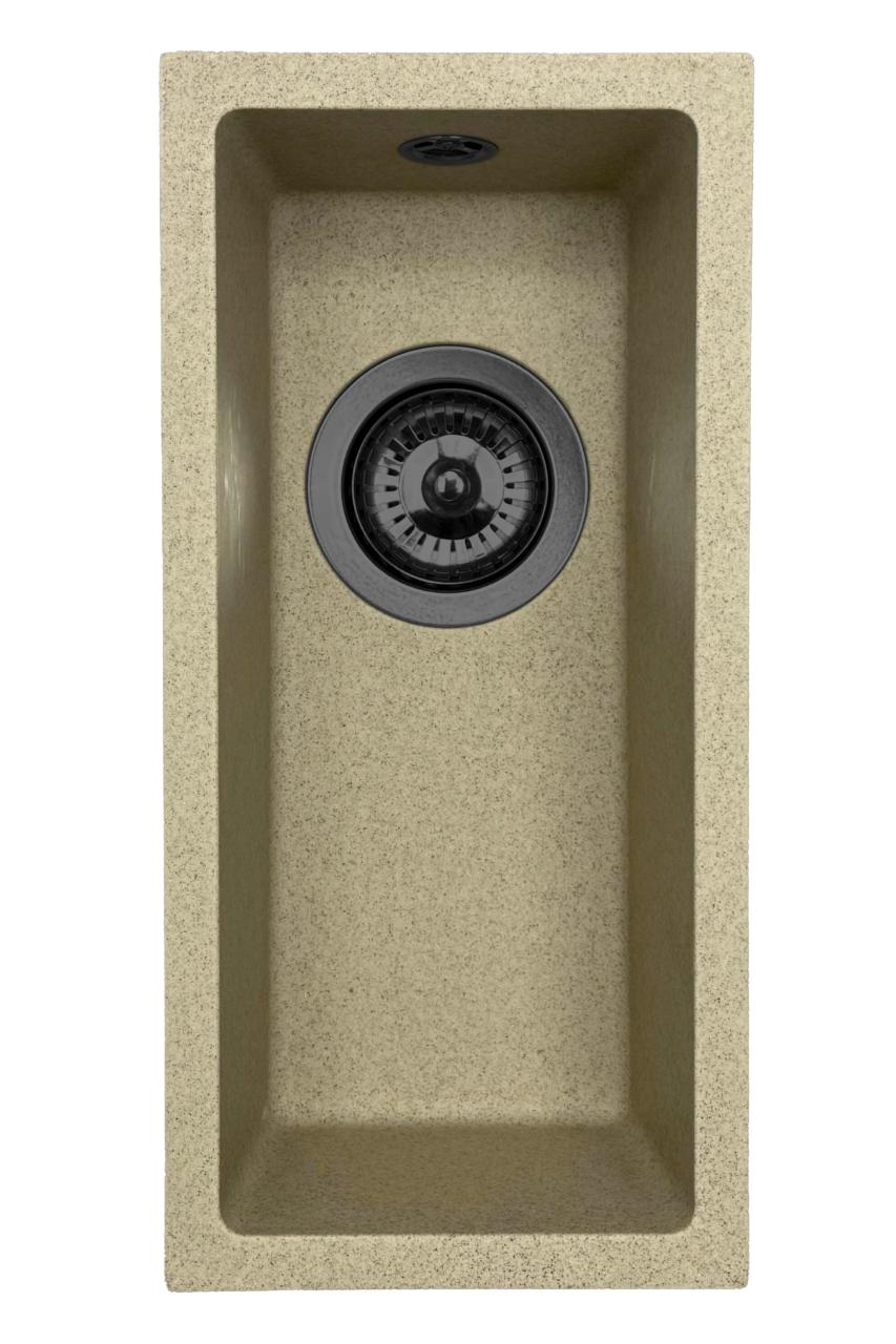 GraniteMy Universal graniitti beige hiekka pieni pesuallas 17x40 cm päällirakenne, alusrakenne ja tasorakenne, gun metal tulppa 1208968006 - Productafbeelding