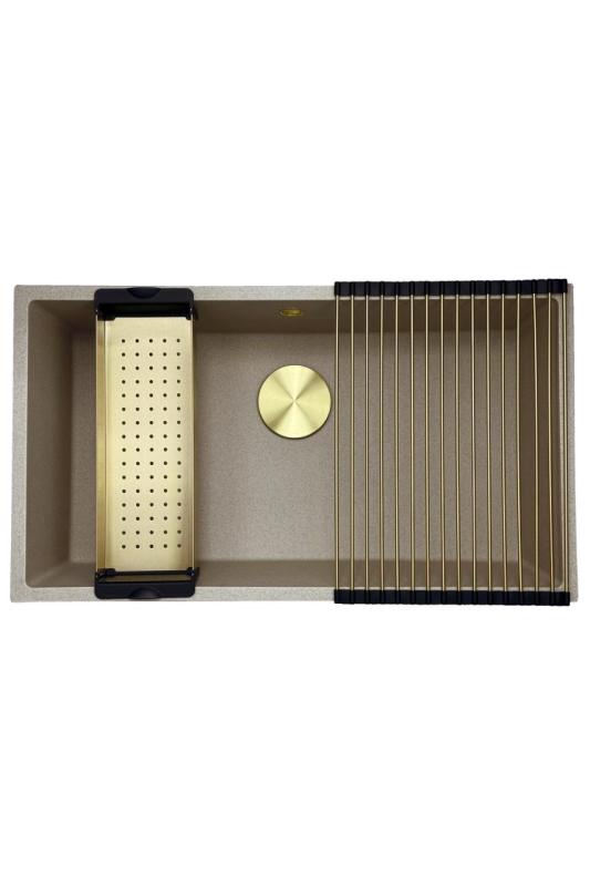 GraniteMy Universal graniitti beige hiekka pesuallas 74x40 cm päälle asennettava, alta asennettava ja tasoon upotettava kultaisella tulppalla 1208968018