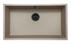 GraniteMy Universele granieten beige zand spoelbak 74x40 cm opbouw, onderbouw en vlakbouw met zwarte plug 1208968020