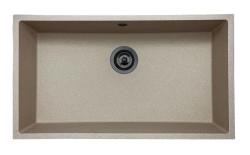 GraniteMy Universele granieten beige zand spoelbak 74x40 cm opbouw, onderbouw en vlakbouw met gun metal plug 1208968021