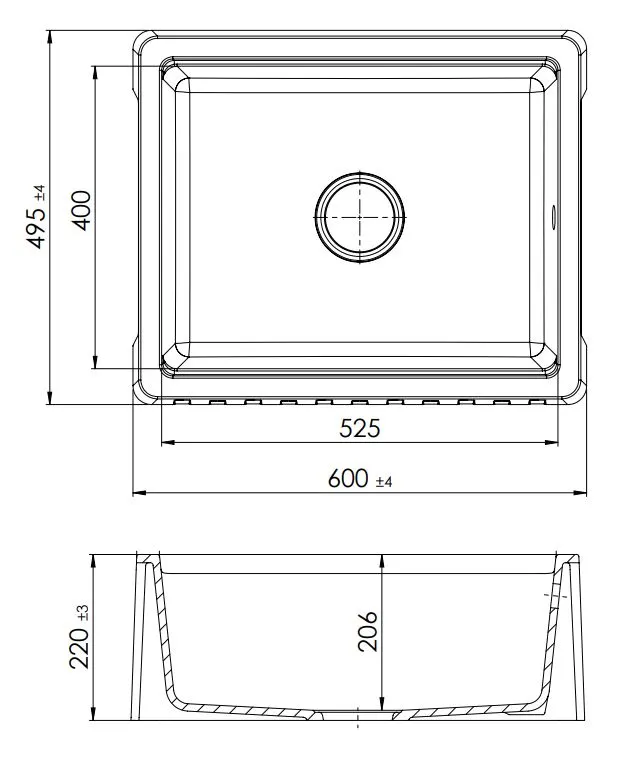 GraniteMy Tradition Maalaismainen Pesuallas - 2-Puoleinen Graniittinen Allas 60x48 cm Valkoinen alapuolelle asennettava Kuparisella tulppalla 1208968026