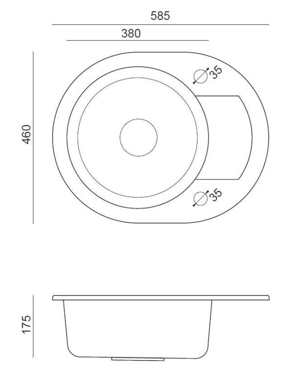 Quadri Lontoo Beige Hiekkainen Graniitti Pyöreä Pesuallas Tippa-alueella ja RST-tulppa 585x460mm Käännettävä - 1208969495