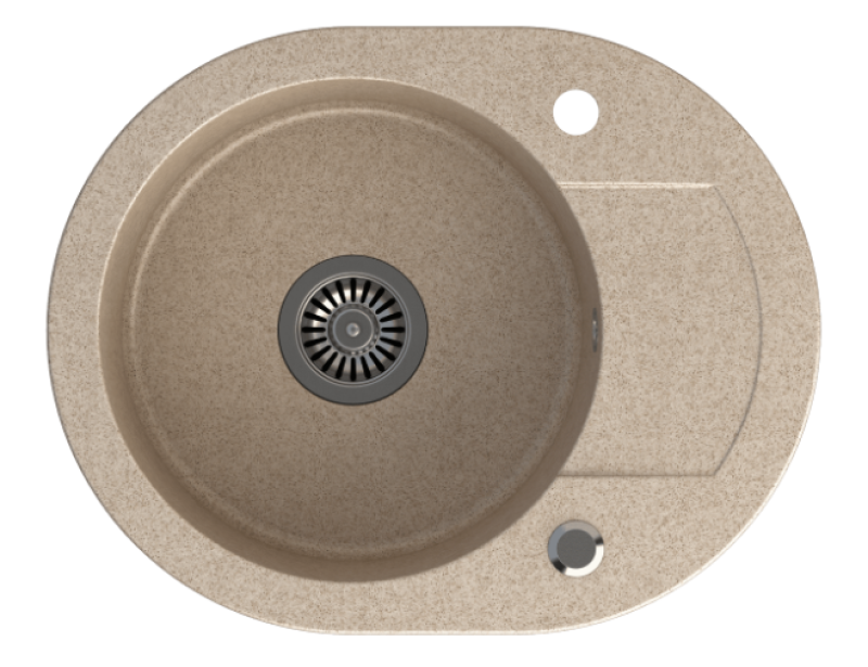 Quadri Lontoo Beige Hiekkainen Graniitti Pyöreä Pesuallas Tippa-alueella ja RST-tulppa 585x460mm Käännettävä - 1208969495