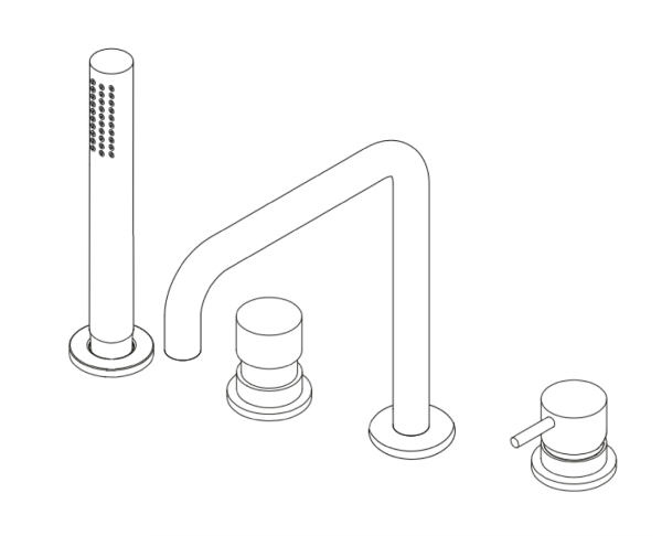 Waterevolution Flow 4-gaats Badmengkraan voor Badrandmontage geborsteld messing natuur H T138HLE