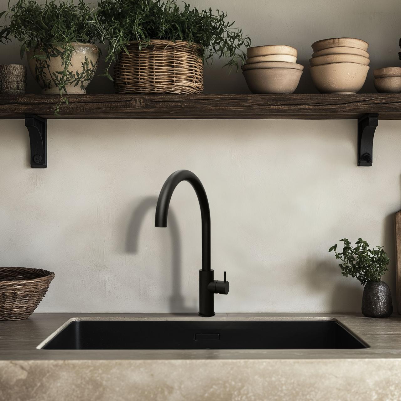 Waterevolution Flow keukenkraan met ronde draaibare uitloop zwart T158UPR - Productafbeelding 3