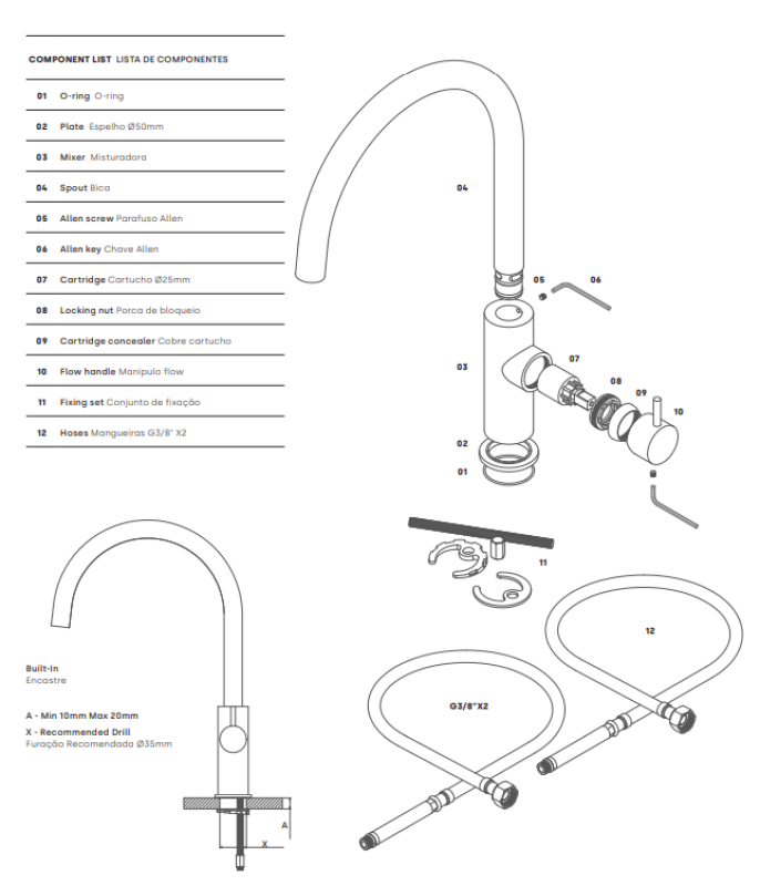 Waterevolution Flow keittiöhana pyöreällä käännettävällä juoksuputkella, valkoinen T158UBR