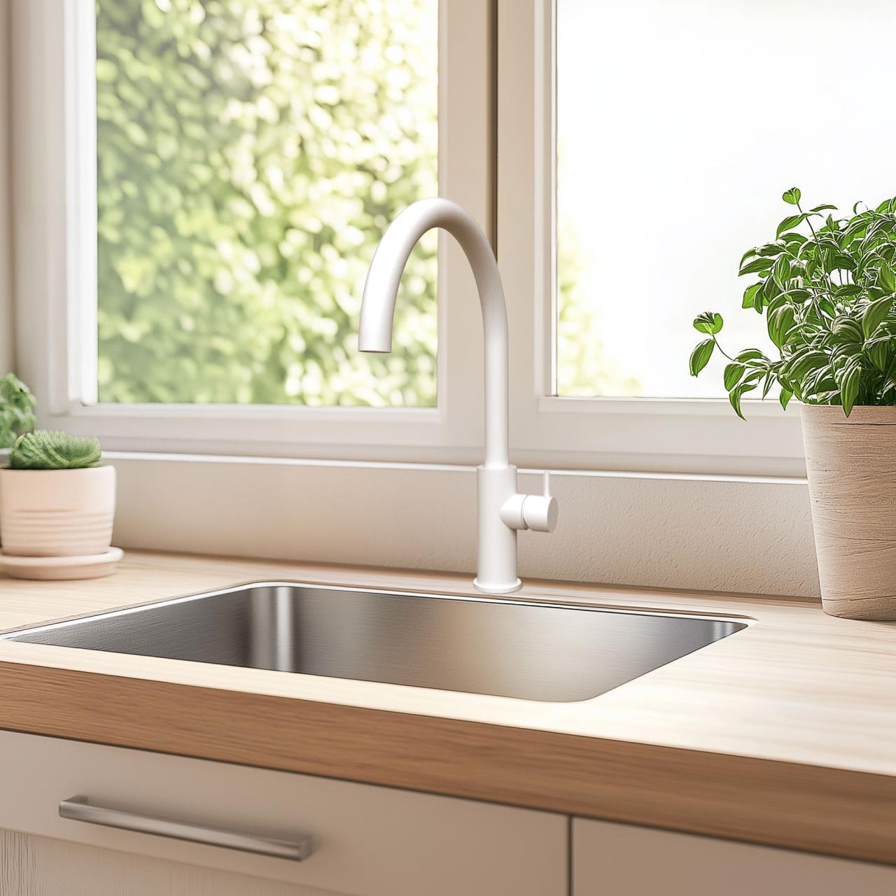 Waterevolution Flow keittiöhana pyöreällä käännettävällä juoksuputkella, valkoinen T158UBR - Productafbeelding 2