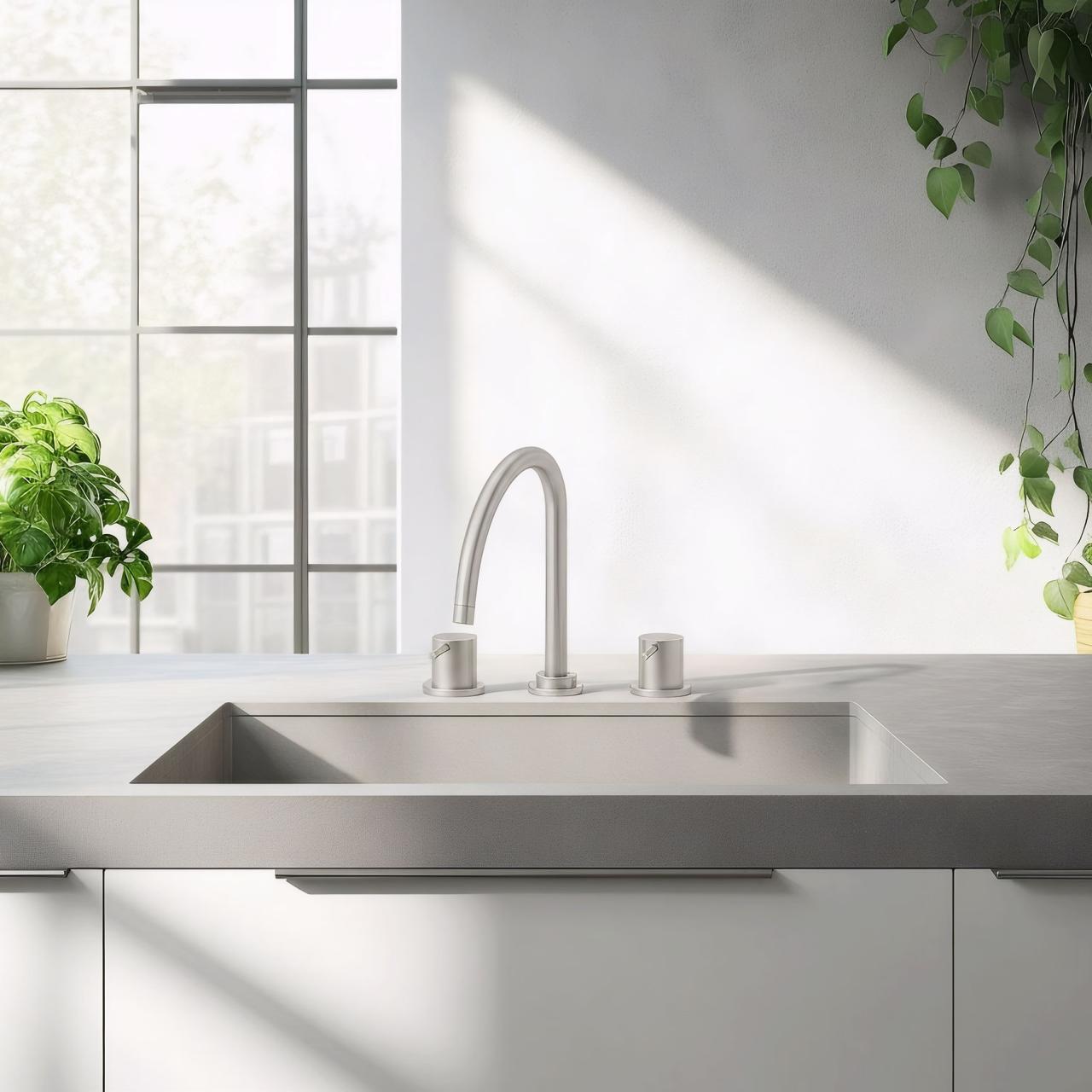 Waterevolution Flow 3-reikäinen keittiöhana kääntyvällä juoksuputkella ja suodatetun veden liitännällä ruostumatonta terästä T152UIE - Productafbeelding 2