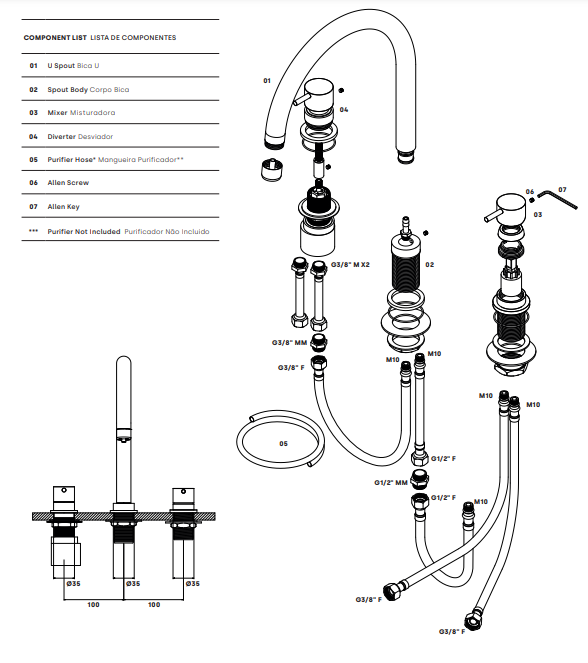 Waterevolution Flow 3-reikäinen keittiöhana kääntyvällä juoksuputkella ja suodatetun veden liitännällä musta T152UPR - Productafbeelding 4