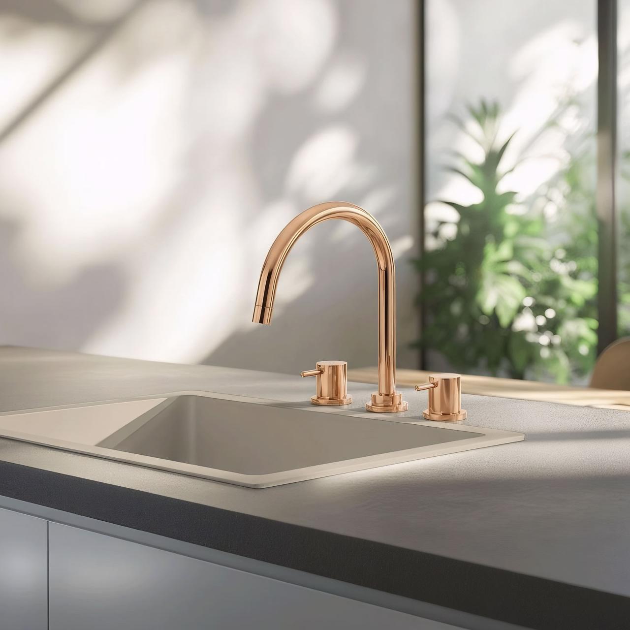 Waterevolution Flow 3-reikäinen keittiöhana kääntyvällä juoksuputkella ja suodatetun veden liitännällä kupari T152UCPE - Productafbeelding 2