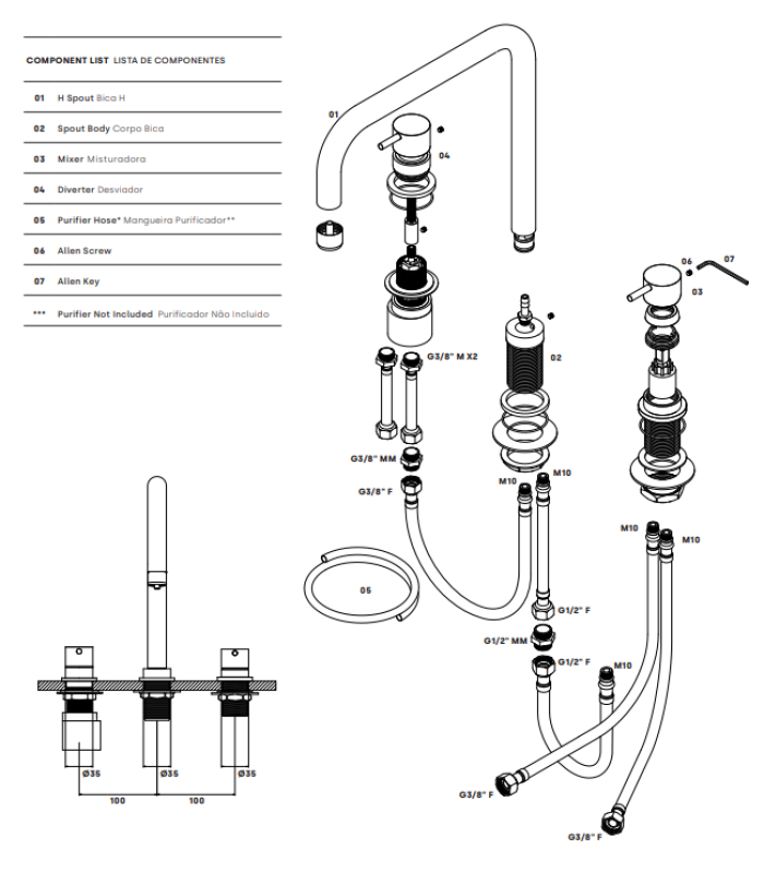 Waterevolution Flow 3-reikäinen kulmakeittiöhana kääntyvällä juoksuputkella ja suodatetun veden liitännällä kromi T152H01