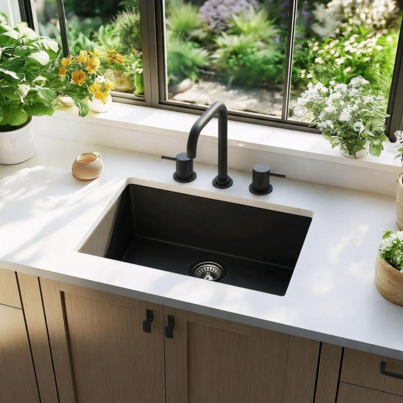 Waterevolution Flow 3-reikäinen keittiöhana kääntyvällä juoksuputkella ja suodatetun veden liitännällä musta T152HPR