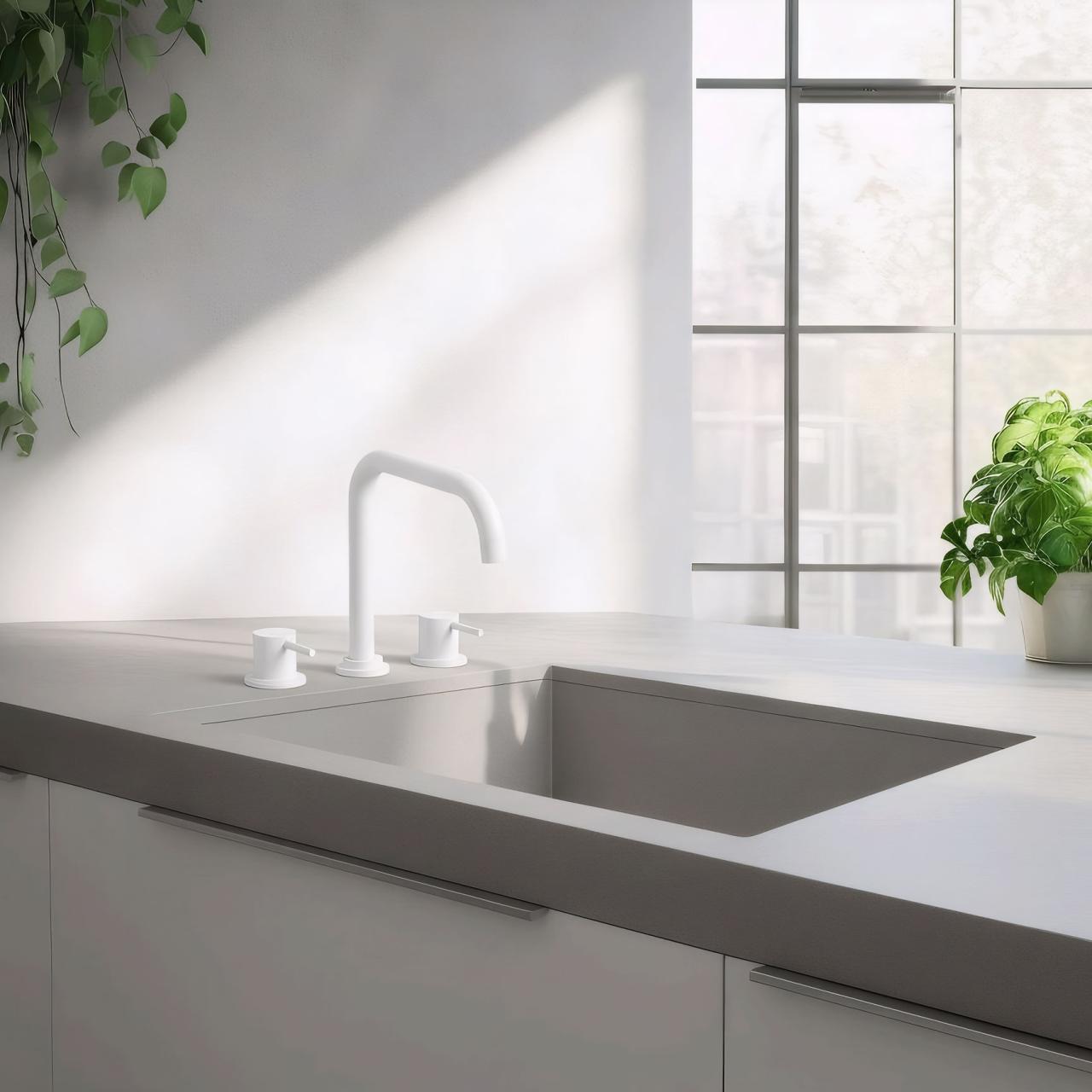 Waterevolution Flow 3-reikäinen kulmakeittiöhana kääntyvällä juoksuputkella ja suodatetun veden liitännällä, valkoinen T152HBR - Productafbeelding 2