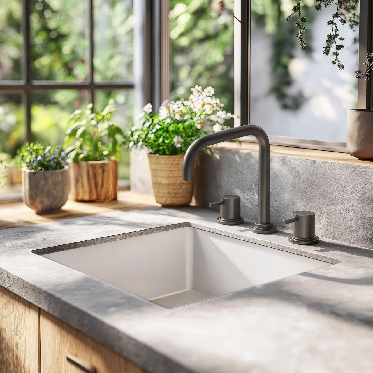 Waterevolution Flow 3-reikäinen kulmakeittiöhana kääntyvällä juoksuputkella ja suodatetun veden liitännällä gun metal T152HGME - Productafbeelding 2
