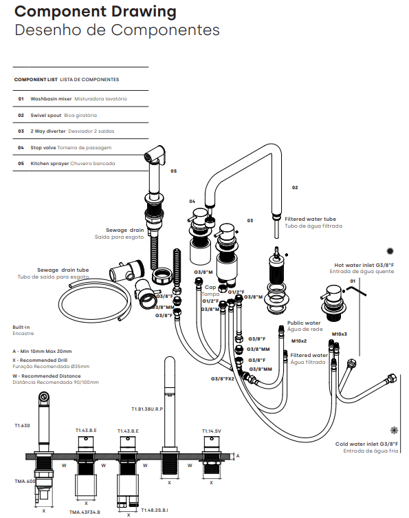 Waterevolution Flow 5-reikäinen kulmakeittiöhana ulosvedettävällä suuttimella ja suodatetun veden liitännällä RST T154HIE