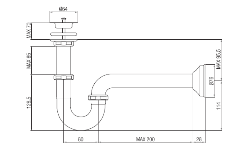 PB Unix P putkiviemärin metallinen vesilukko sisältäen 1 1/4" viemäriaukon, kupari, tumma 1208969827