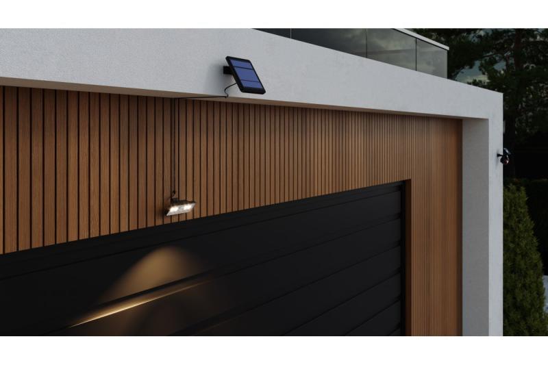 Aurinko-valaisin liike- ja hämärätunnistimella DAVOS, LED, 1000lm, 4000K, 2000mAh, IP54, musta