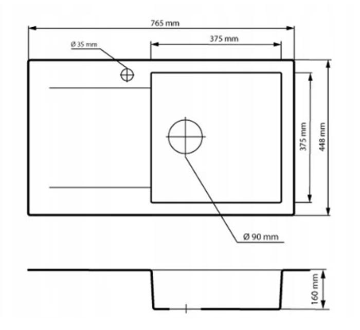 Graniteland Liri Graniittinen Valkoinen tiskiallas valutusalueella 765x448 mm 1208969990 - Productafbeelding 2