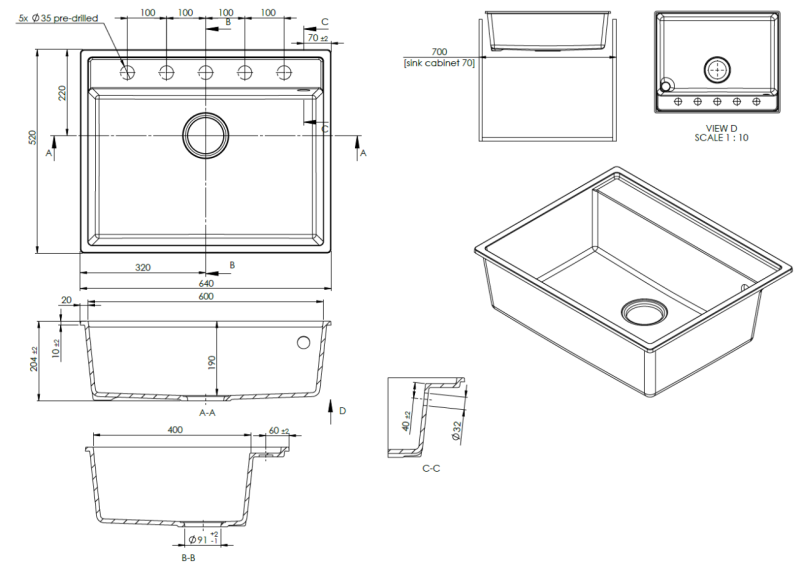 GraniteMy Bremen Graniittiallas 64x52 cm Musta – Päälliasennus, Alusasennus ja Tasonpäällinen Asennus hanareunalla ja ruostumattomasta teräksestä valmistetulla tulppalla 1208969992