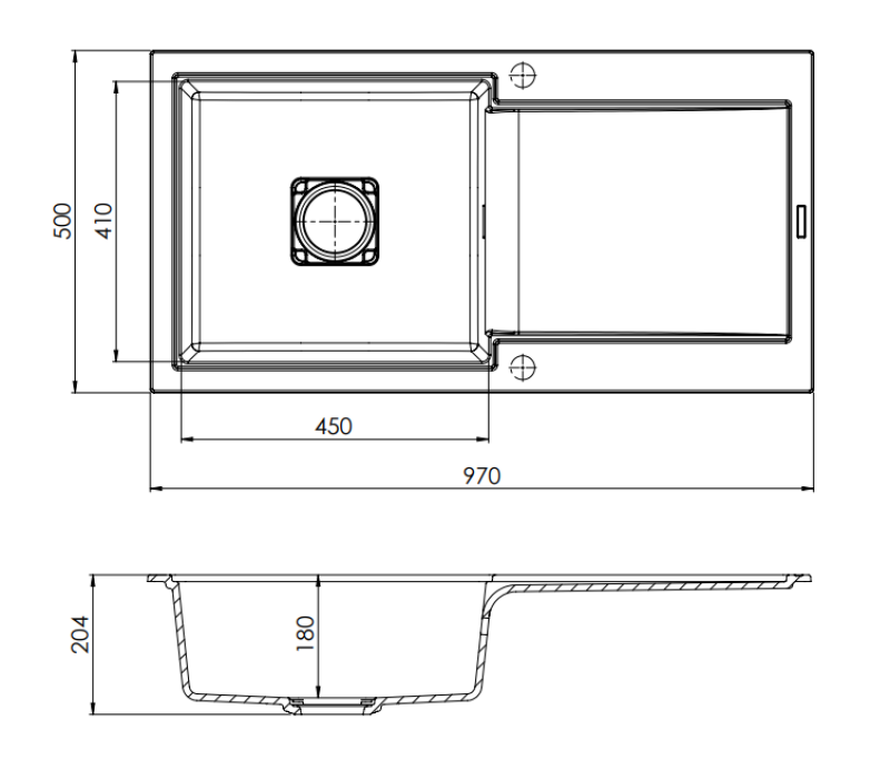 GraniittiMy Zafiri Musta Graniittinen Pöytätason Päällinen Pesuallas 97x50 cm Valumisalueella, Käännettävä, Mustalla Neliönmuotoisella Viemärikannella 1208969997