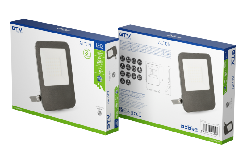 ALTON-valonheitin, LED, 30W, 3000lm, 4000K, AC220-240V, IP65