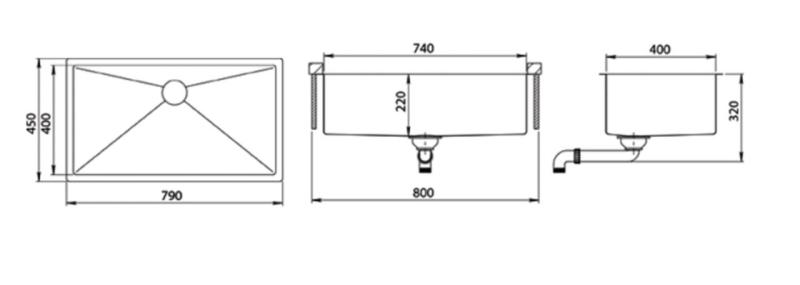 Ausmann Mosel gun metal suuri pesuallas RST - PVD gun metal 74x40 yleiskäyttöinen 1208970024