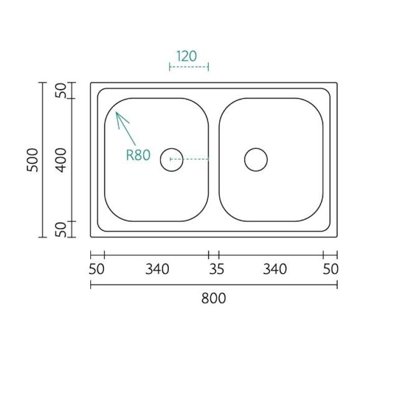 Banka Centurio 20 RVS kaksinkertainen tiskiallas asennus 80x50cm 1208970026