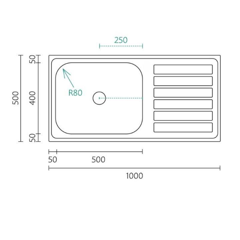 Banka Centurio 100-50 ruostumaton teräsallas, pinta-asennus 100x50 cm, tippakaukalo 1208970030