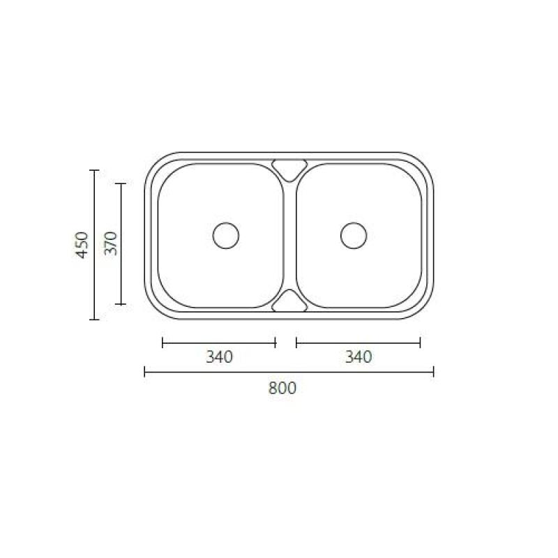 Halifax RVS -kaksoisallas, päälle asennettava, 80x45 cm 1208970060