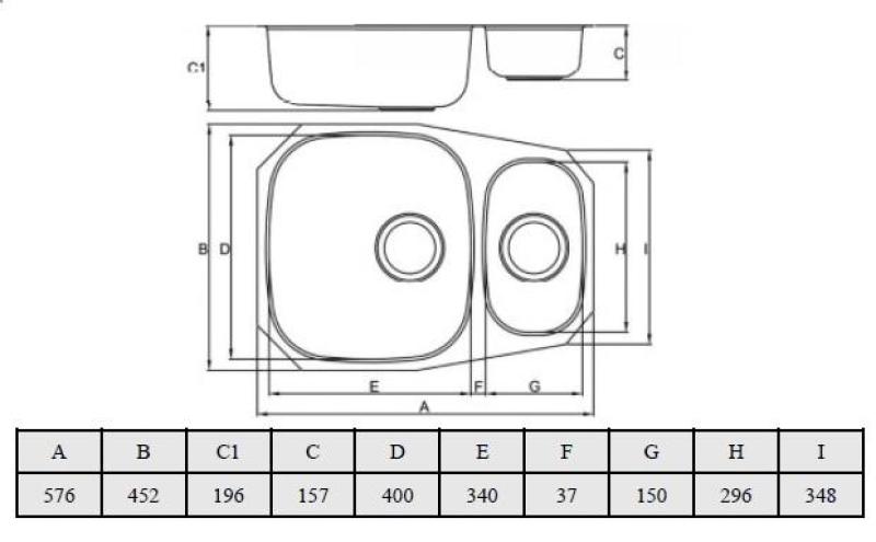 Banka Alaska ruostumaton teräs 1,5 pesuallas alakaappi 524 x 400 mm 1208970064