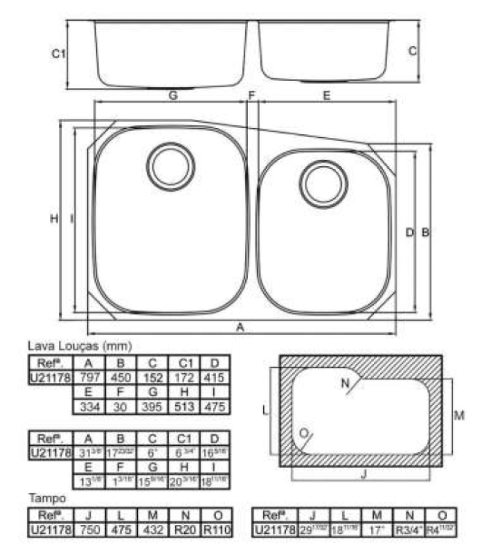 Banka Princess ruostumaton teräs kaksialtainen pesuallas, alakaappi 750x475 mm 1208970067