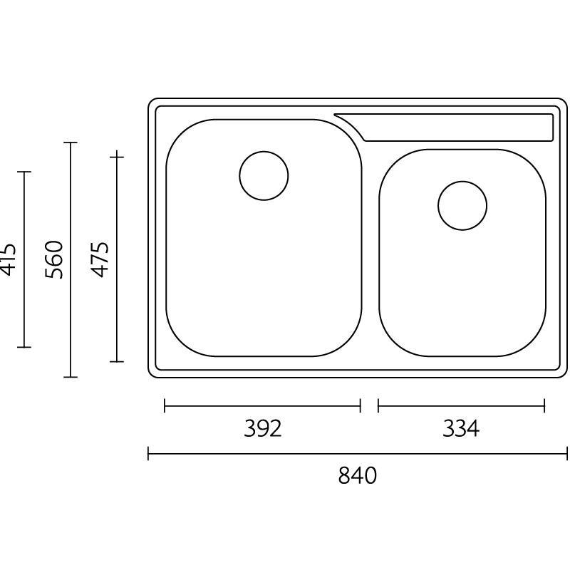 Banka Princess ruostumaton teräs kaksialtainen pesuallas, alakaappi 750x475 mm 1208970067
